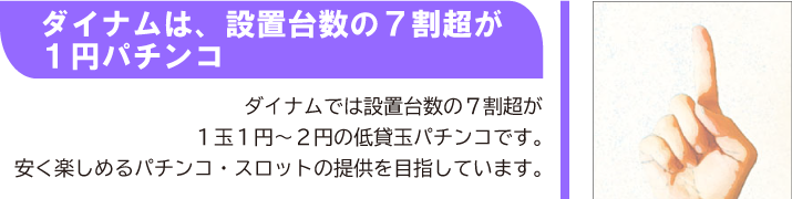 ダイナムは、設置台数の７割超が１円パチンコ