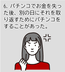 6.パチンコでお金を失った後、別の日にそれを取り返すためにパチンコをすることがあった。