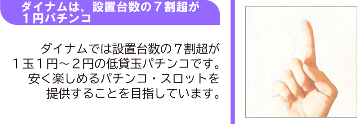 ダイナムは、設置台数の７割超が１円パチンコ