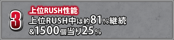 3 上位RUSH性能 上位RUSH中は約81％継続＆1500個当り25％