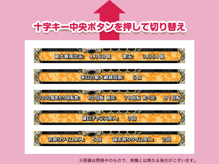 十字キー中央ボタンを押して切り替え ※画像は開発中のもので、実機とは異なる場合がございます。