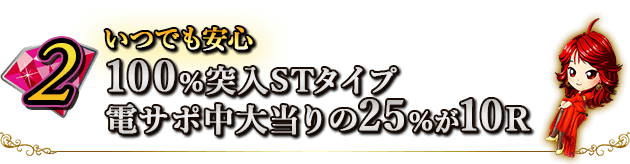 2 いつでも安心　100％突入STタイプ　電サポ中大当りの25％が10R