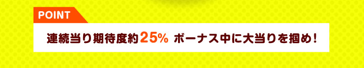 POINT 連続当り期待度約25％ ボーナス中に大当りを掴め！