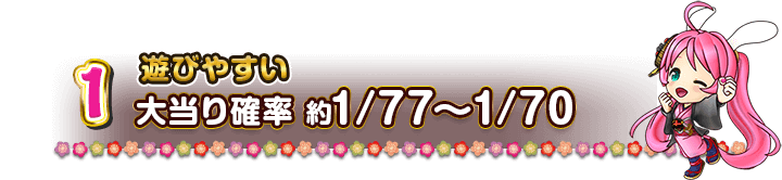 1 遊びやすい 大当り確率 約1/77～1/70