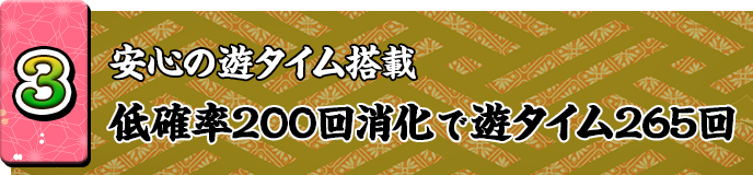 3 安心の遊タイム搭載 低確率200回消化で遊タイム265回