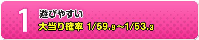 1 遊びやすい 大当り確率 1/59.9～1/53.3