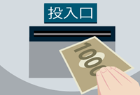1.スロットのメダル貸機(スロットサンド)に、お札を入れます。
